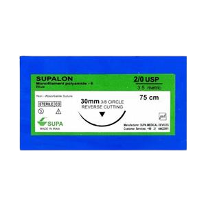نخ بخیه نایلون 2/0 با سوزن کاتینگ 30 سوپا کالا پزشکی ترکش