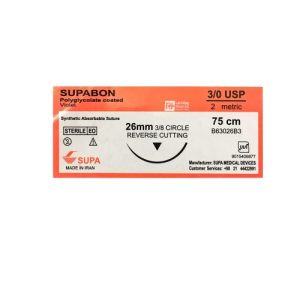 نخ بخیه ویکریل (سوپابن) 3/0 با سوزن کاتینگ 26 سوپا کالا پزشکی ترکش