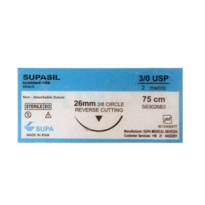 نخ بخیه سیلک 3/0 با سوزن کاتینگ 26 سوپا کالا پزشکی ترکش