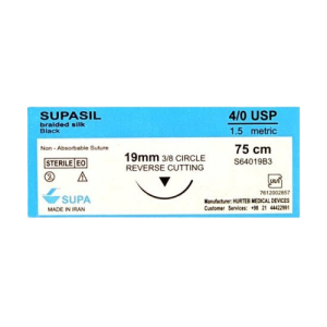نخ بخیه سیلک 4/0 با سوزن کاتینگ 19 سوپا کالا پزشکی ترکش